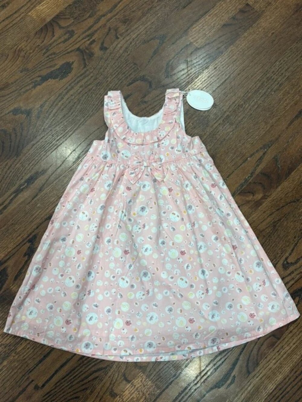 NWT 100% Cotton Girls Pink Floral Ruffle Dress with Bow Perfect for Picture Day